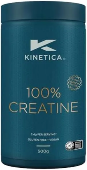 Kinetica 100% Créatine en poudre 500g, Monohydrate de Créatine, 147 portions, poudre de créatine pour athlètes, conforme à l'AMA, facilement soluble, végétarienne, sans gluten